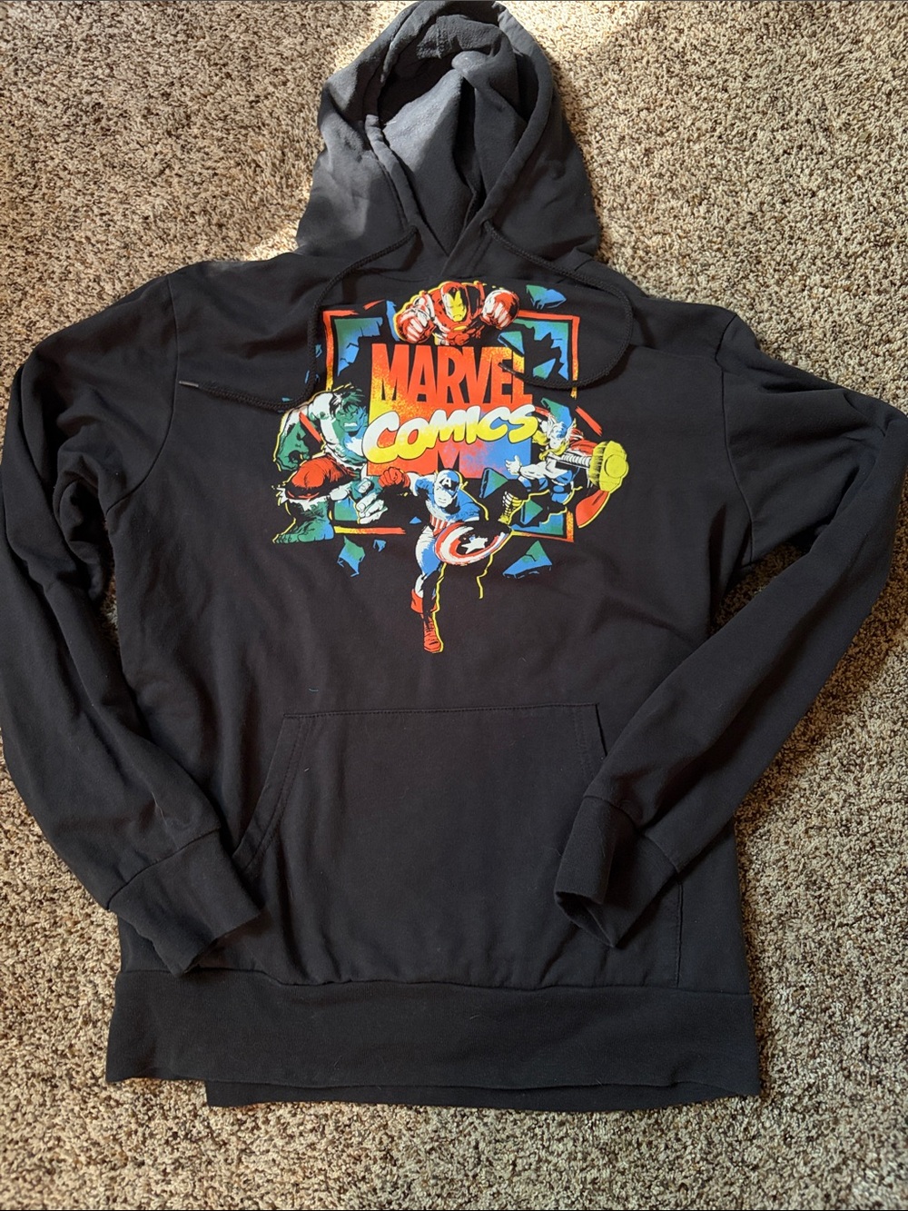 Marvel Black Hoodie with Colorful Classic Comics Graphic